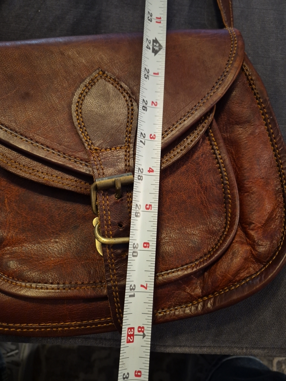 Women's Brown Leather Crossbody Bag By FIRU - Structured Everyday Shoulder Bag - Picture 4 of 12